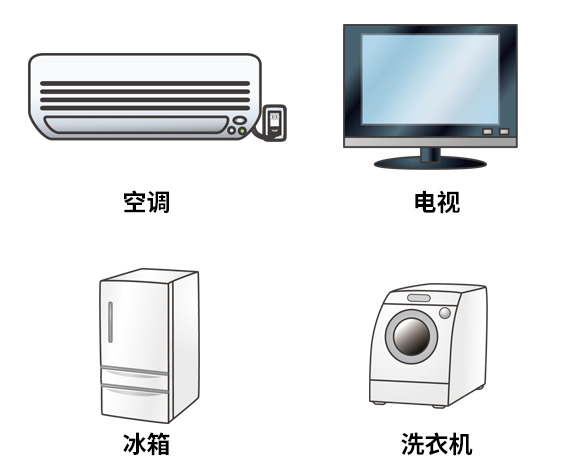 空调、电视、冰箱、洗衣机