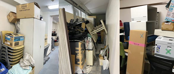 Bags, boxes, and household items for scheduled pickup