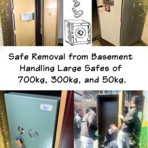 Safe Removal from Basement Handling Large Safes of 700kg, 300kg, and 50kg.